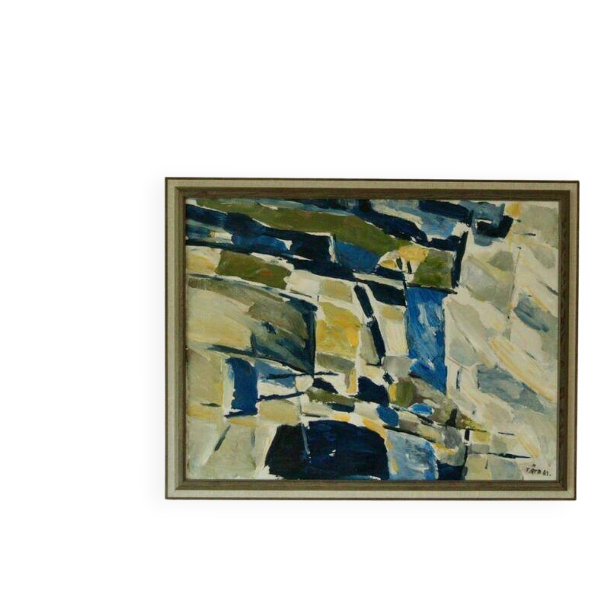 Original mid-century Swedish oil on canvas – “Abstract Composition” by Tryggve Örn – vintage & framed, 52.5 × 67 cm