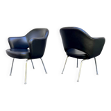 Pair of "Conference" armchairs by Eero Saarinen for Knoll International, black and chrome