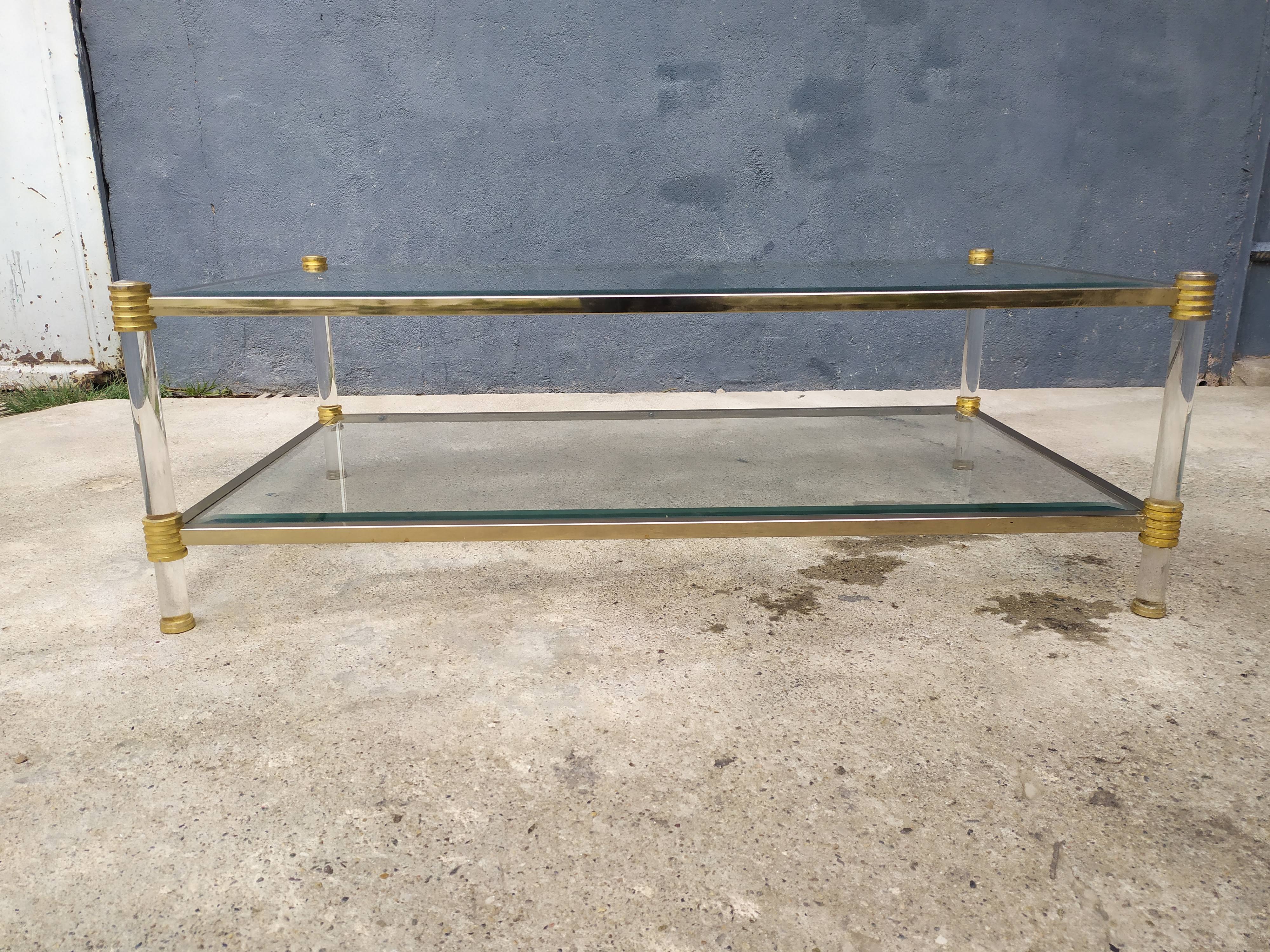 Table basse double plateau verre vintage