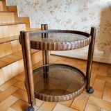 Round rattan bar table on wheels