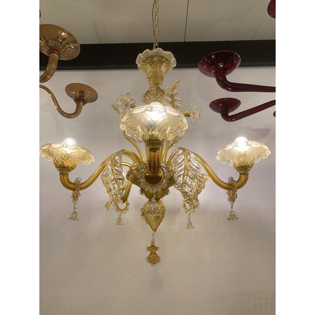 Venetian transparent and amber glass chandelier with flowers