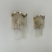 Pair of vintage wall lights, brass and glass pendants, Italy 1970.