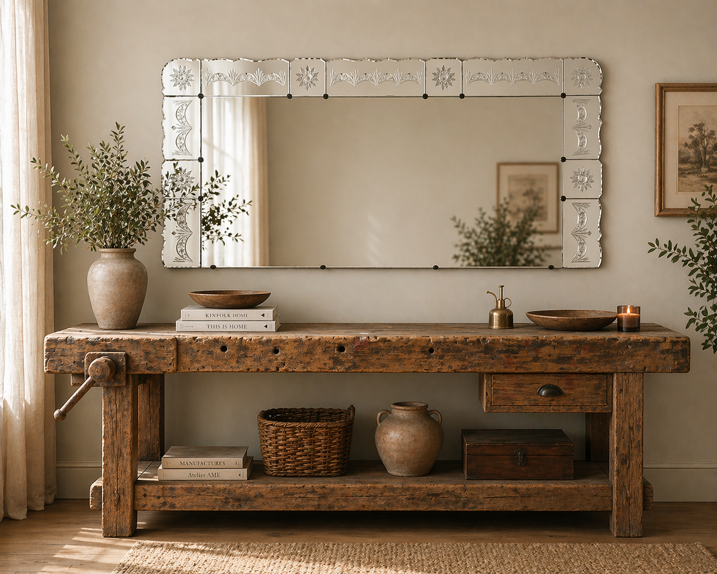 Large antique Art Deco Venetian mirror 203x100