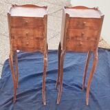 Beautiful pair of bedside tables, in walnut wood, Louis XV style