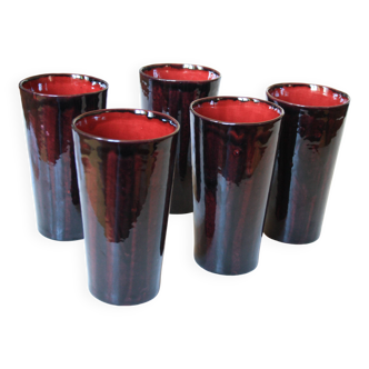 Set of 5 large signed ceramic glasses