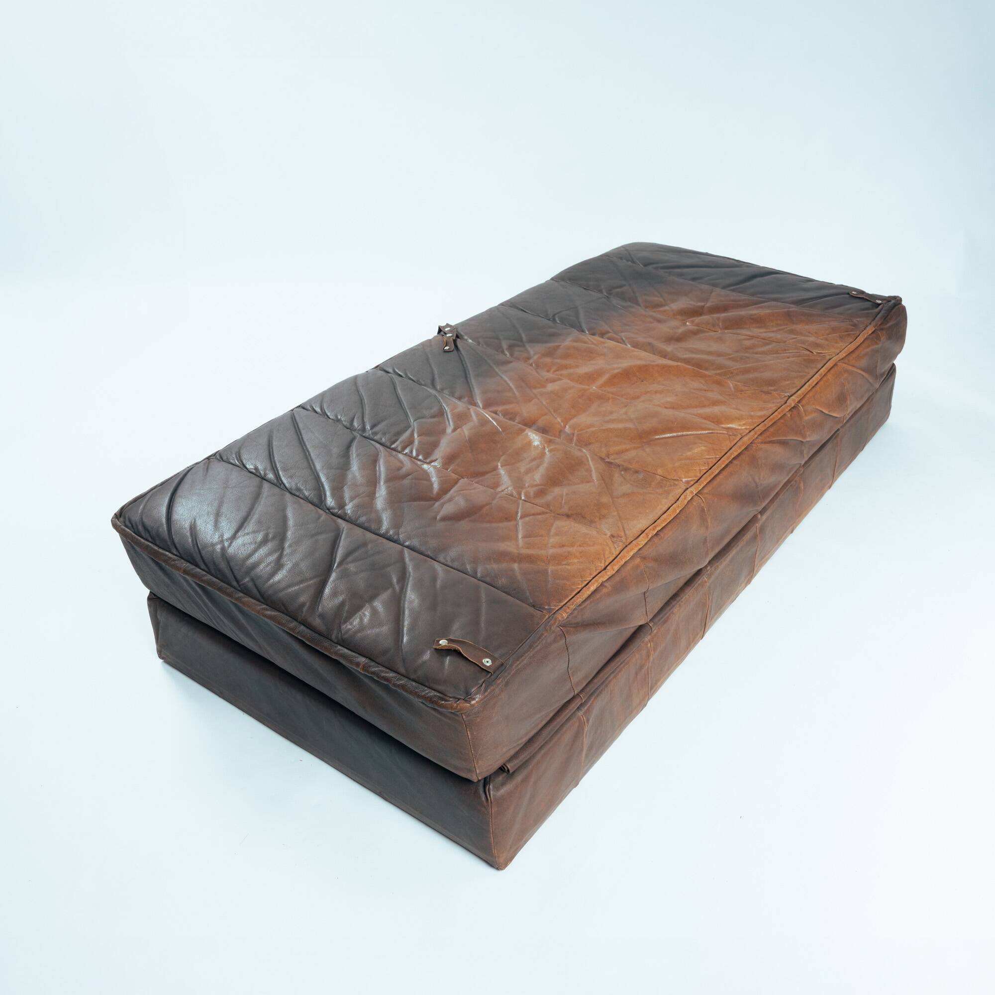 Brown Modular Leather Patchwork Sleeping Sofa Daybed, 1970s