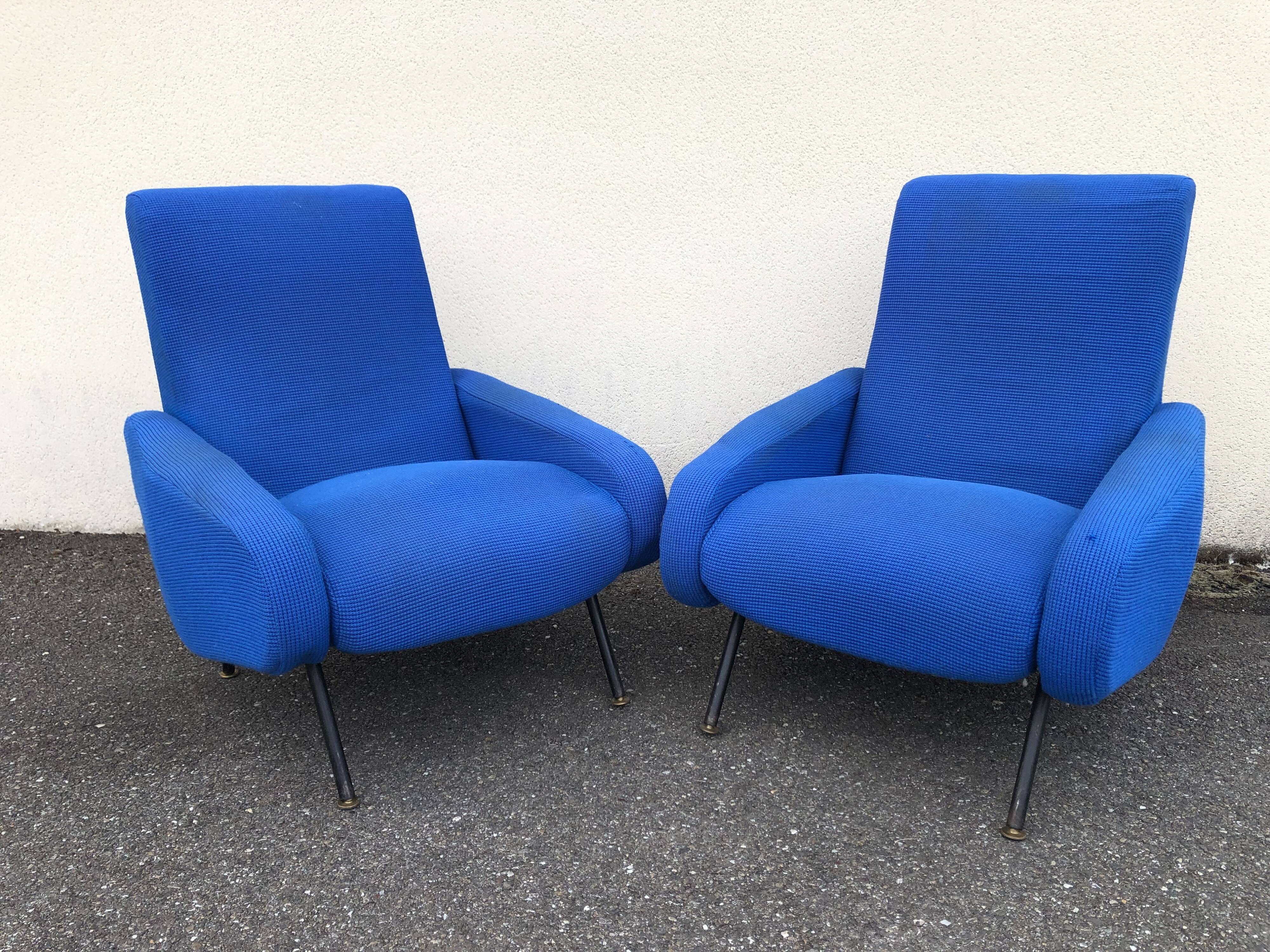 Vintage 60s Design Blue Armchairs