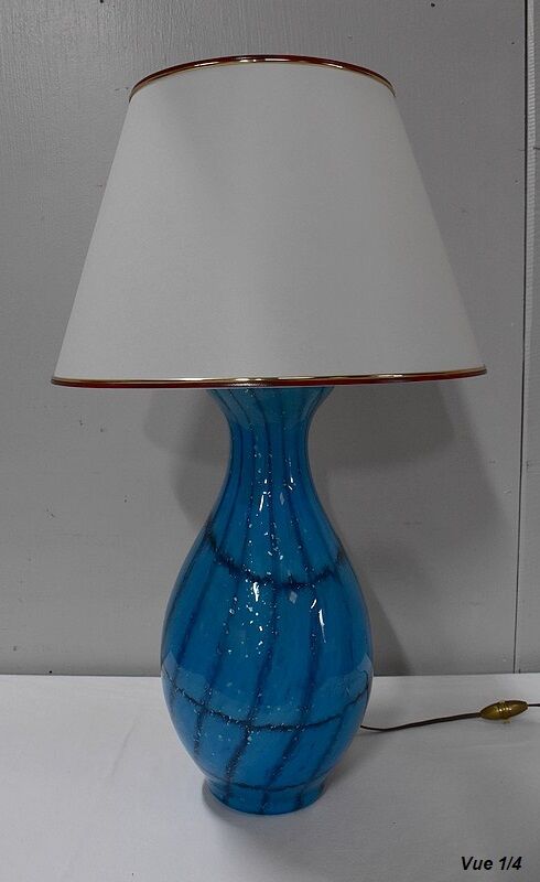 White day abat lamp and blue glass foot 1940/1960