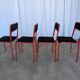 Set of 4 1970s Red & Black Metal Chair: Space Age Stackable Dining Chair