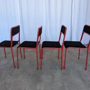 Set of 4 1970s Red & Black Metal Chair: Space Age Stackable Dining Chair