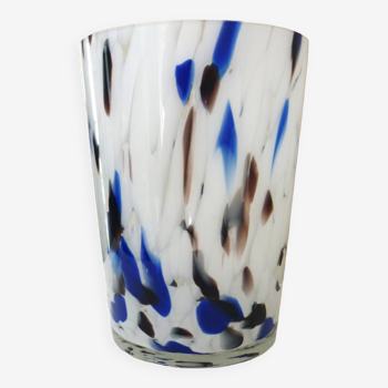 Grand vase en verre soufflé, moucheté, épais, design années 70/80 Murano