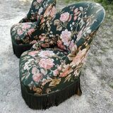 Two toad armchairs, floral motifs