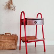 Small piece of furniture - boarding school type bedside table wood red metal