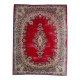 Antique 1920s Persian Kerman rug, floral medallion, red field, 267cm x 364cm