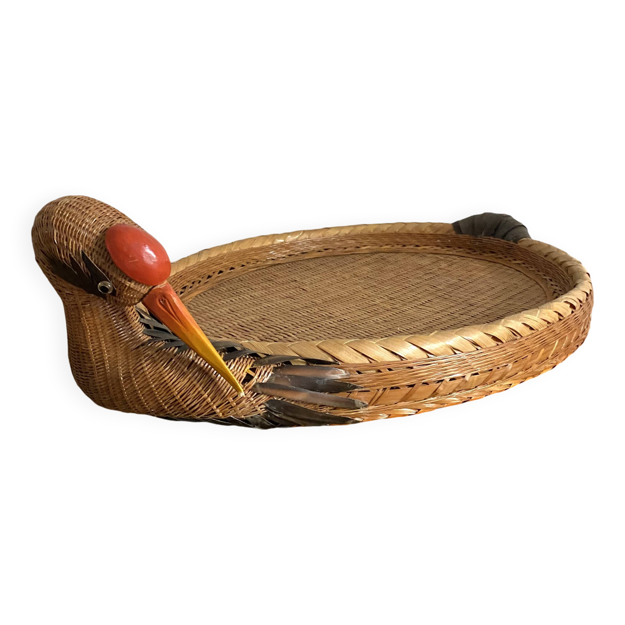 Bird woven bamboo tray