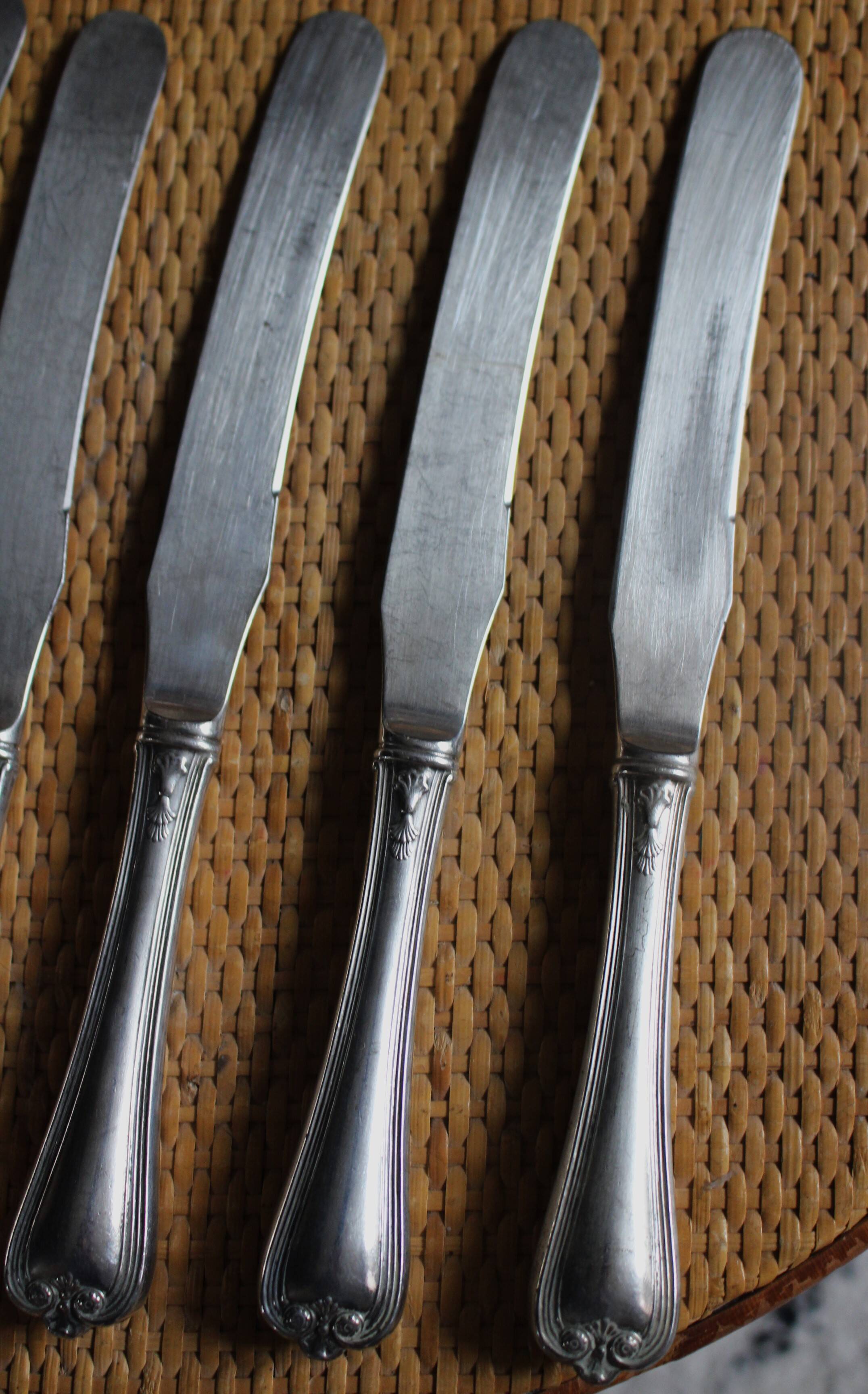 Lot 6 old knives silver metal decorations
