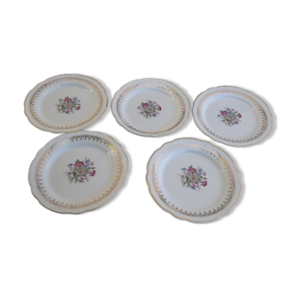 5 dessert plates in earthenware of Digoin Sarreguemines model Lilitia diam 18.5 cm