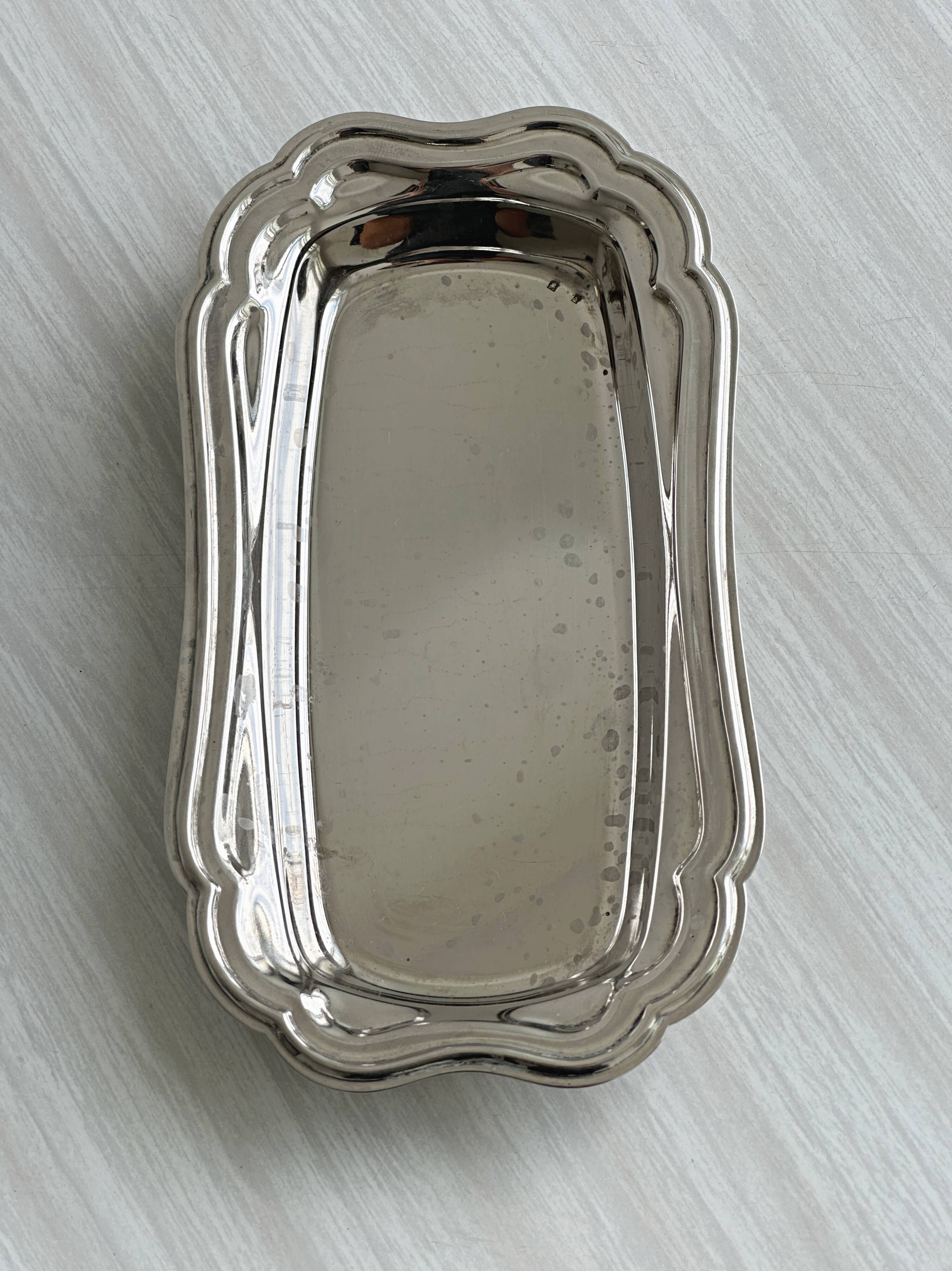 Antique silver-plated stainless steel butter dish