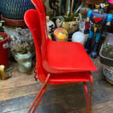 Duo of vintage Grofilex kindergarten children's chairs in red plastic