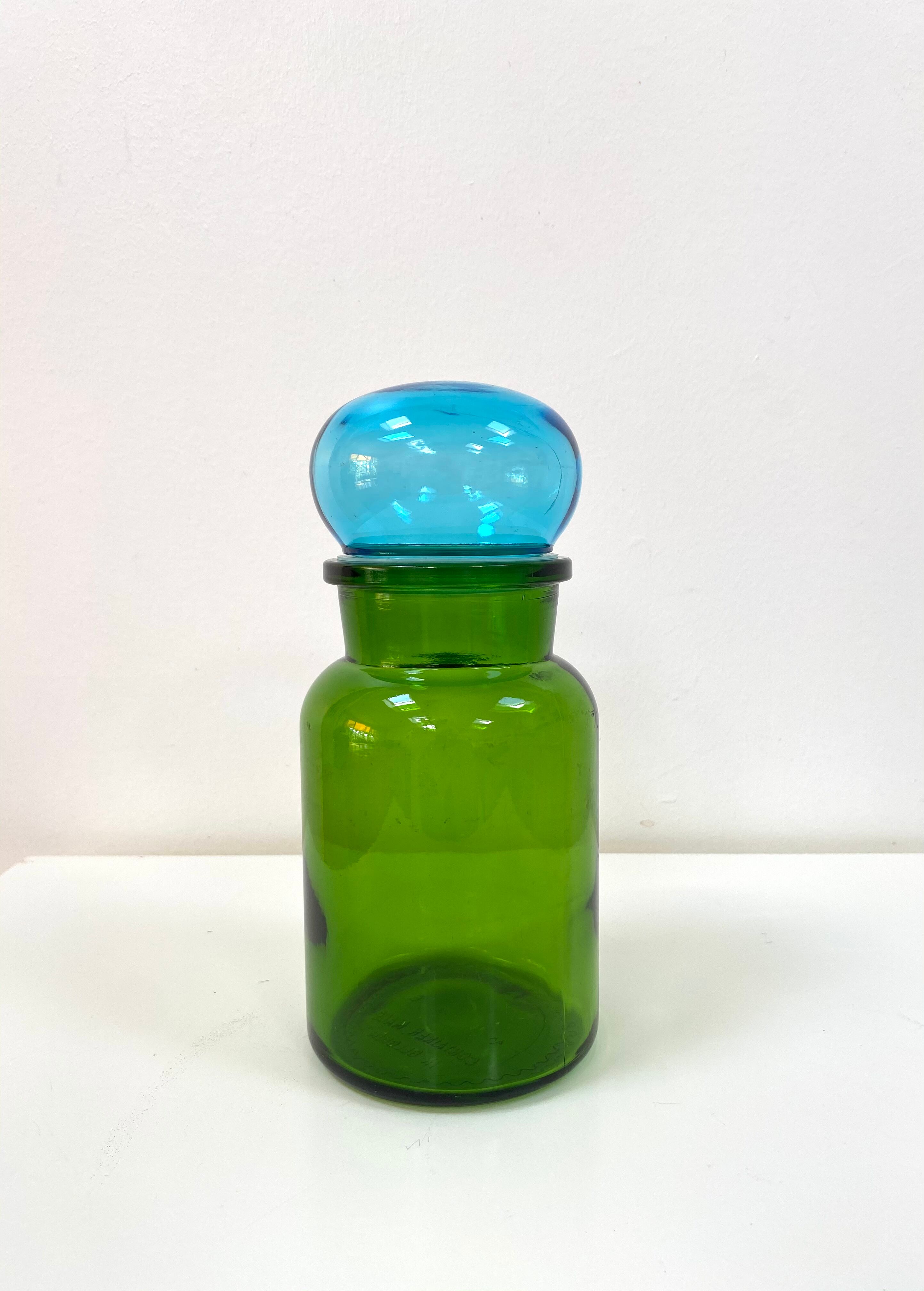 Bocal vase vintage en verre vert et bleu