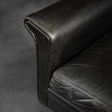 Mid-century danish modern minimalist black leather swivel armchair by georg thams, 1960s