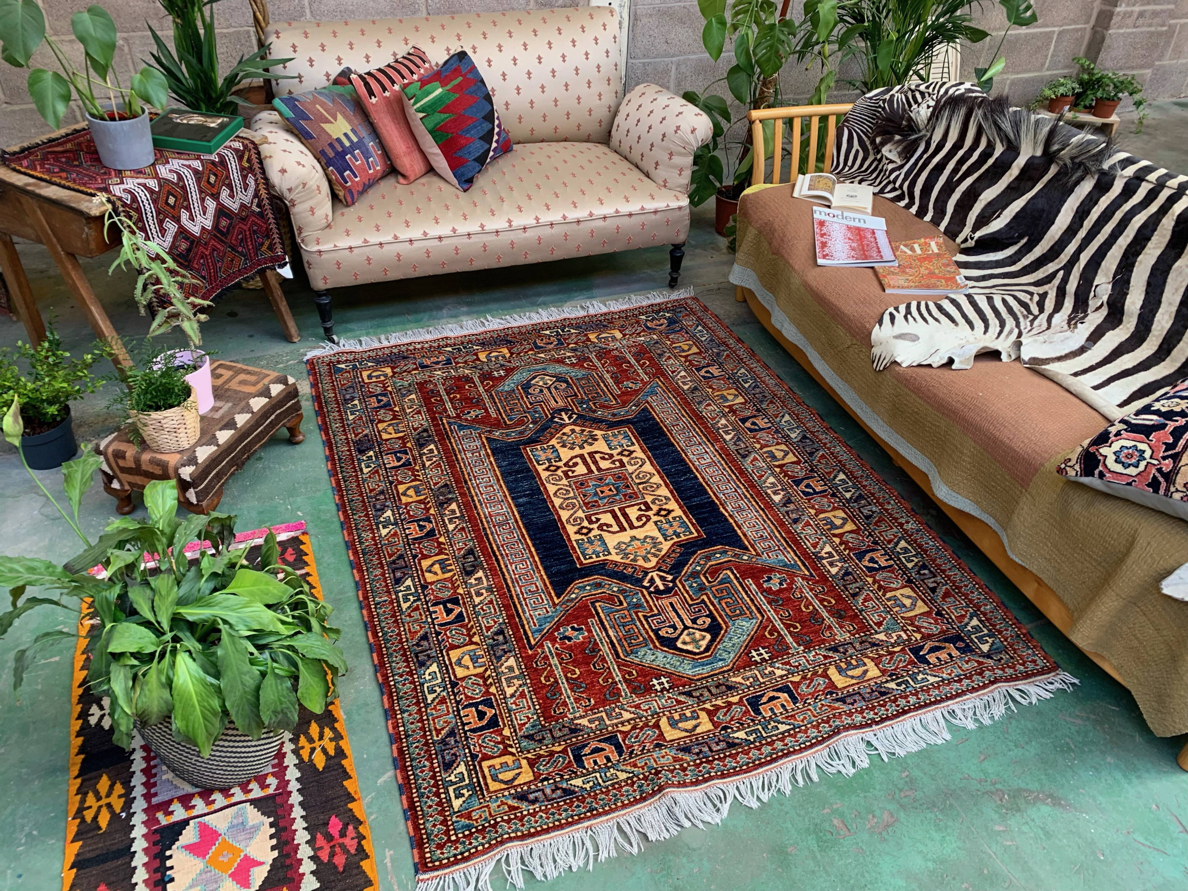 Afghan wool sevan kazak rug 185x143 cm chobi