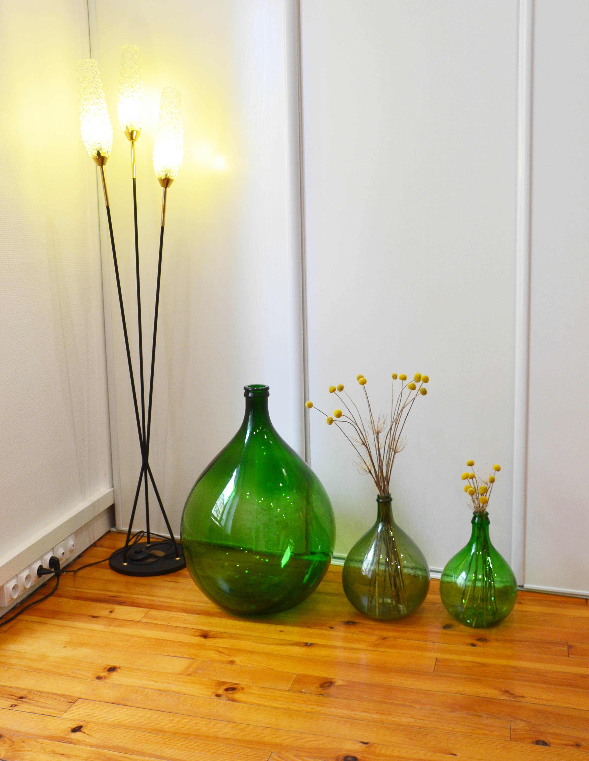 Dame-jeanne canister 54 L green glass 70s