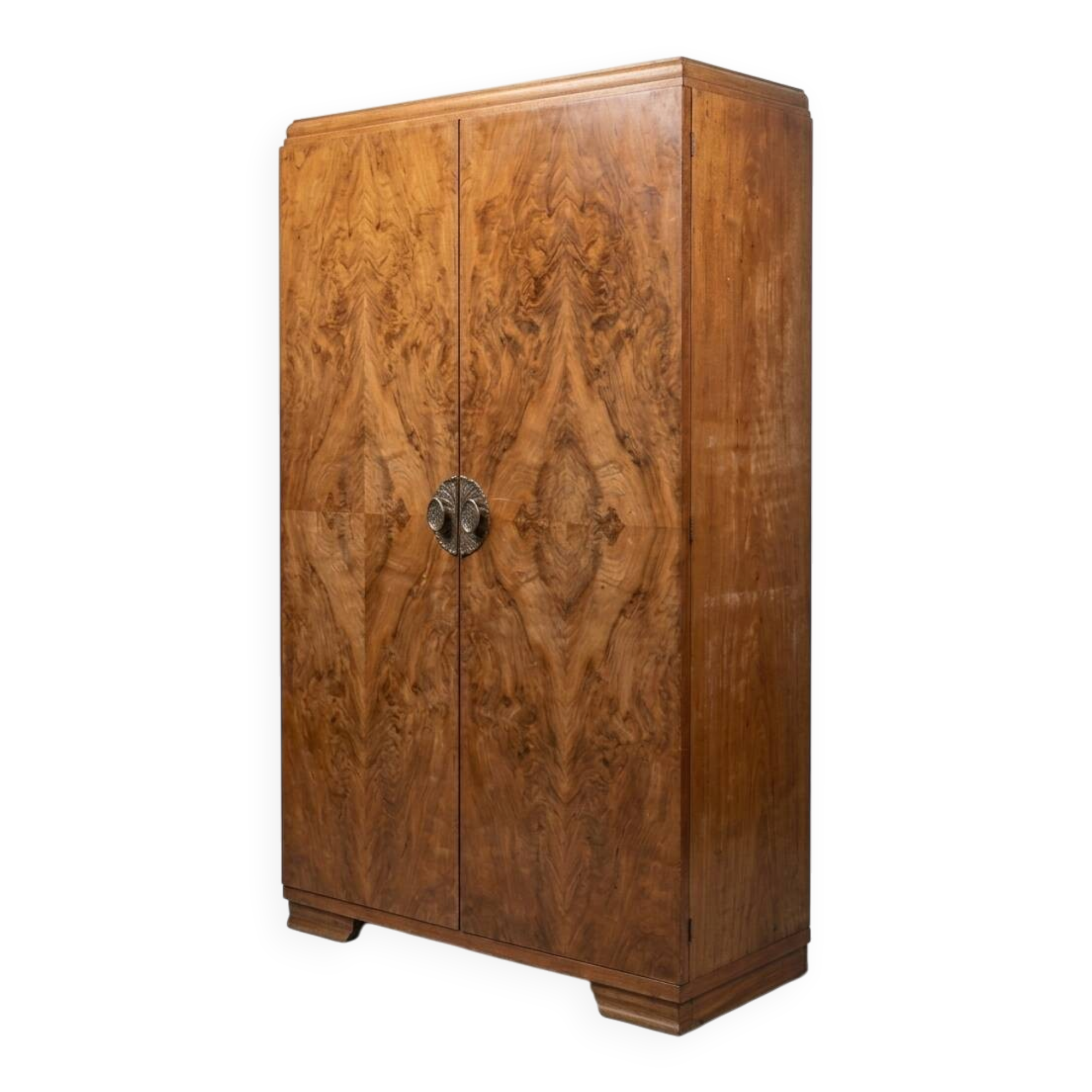 Vintage Art Deco Wardrobe - Walnut Burl Veneer "Open Book" - A