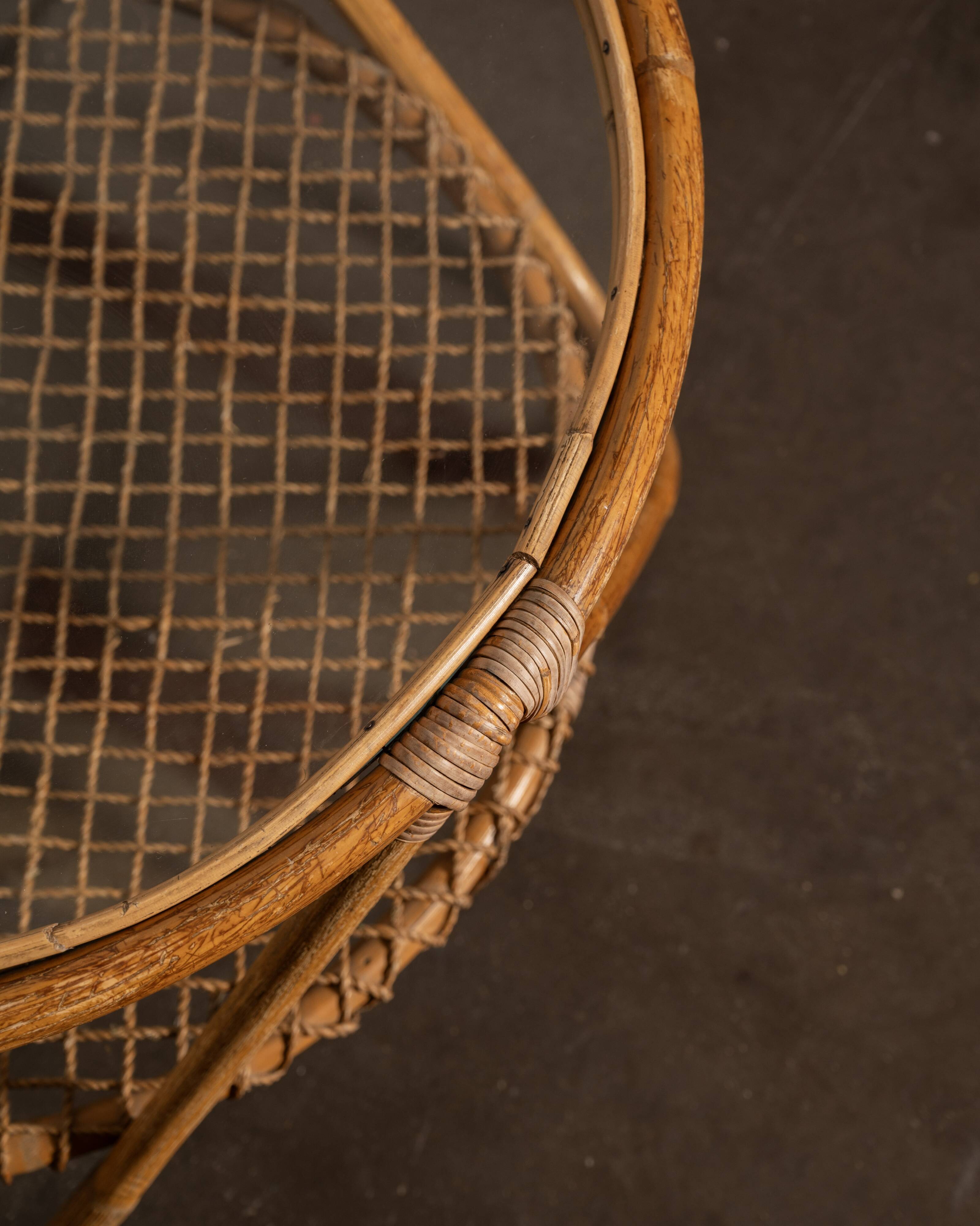 Rattan and glass coffee table