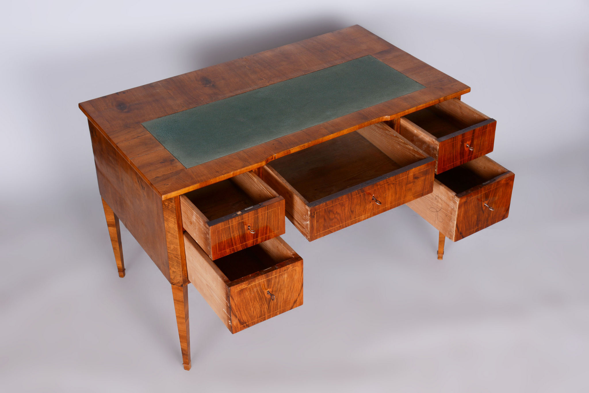 Restored biedermeier walnut writing desk, revived polish, czechia, 1830s
