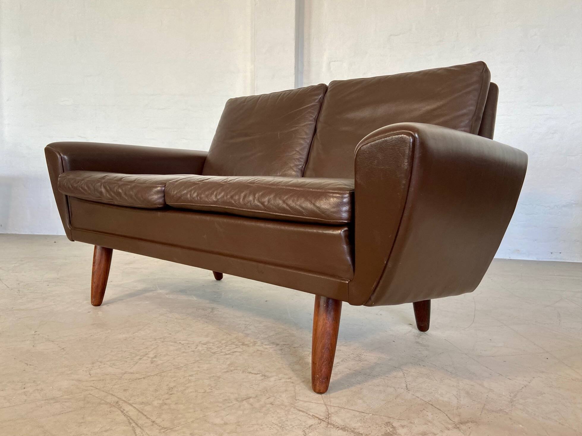 Canapé 2 places g. thams vintage rétro danois du milieu du siècle en cuir de coco des années 60