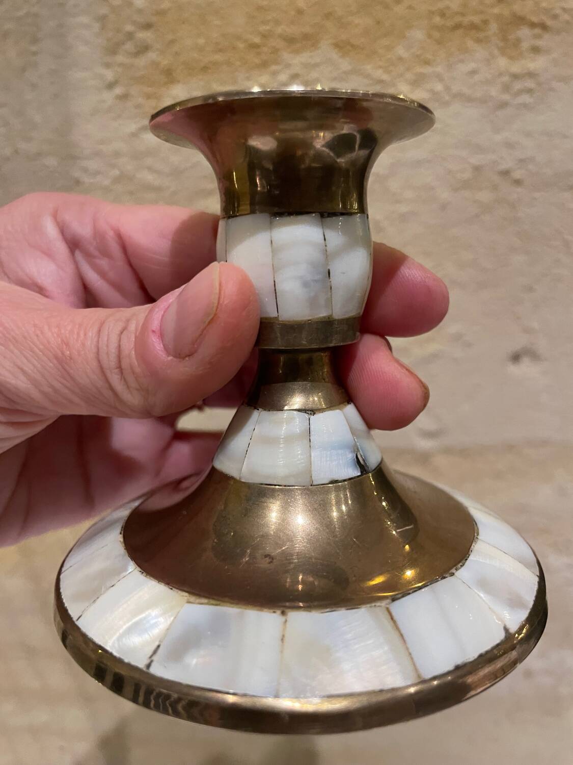 Mother-of-pearl and gilded brass candlestick