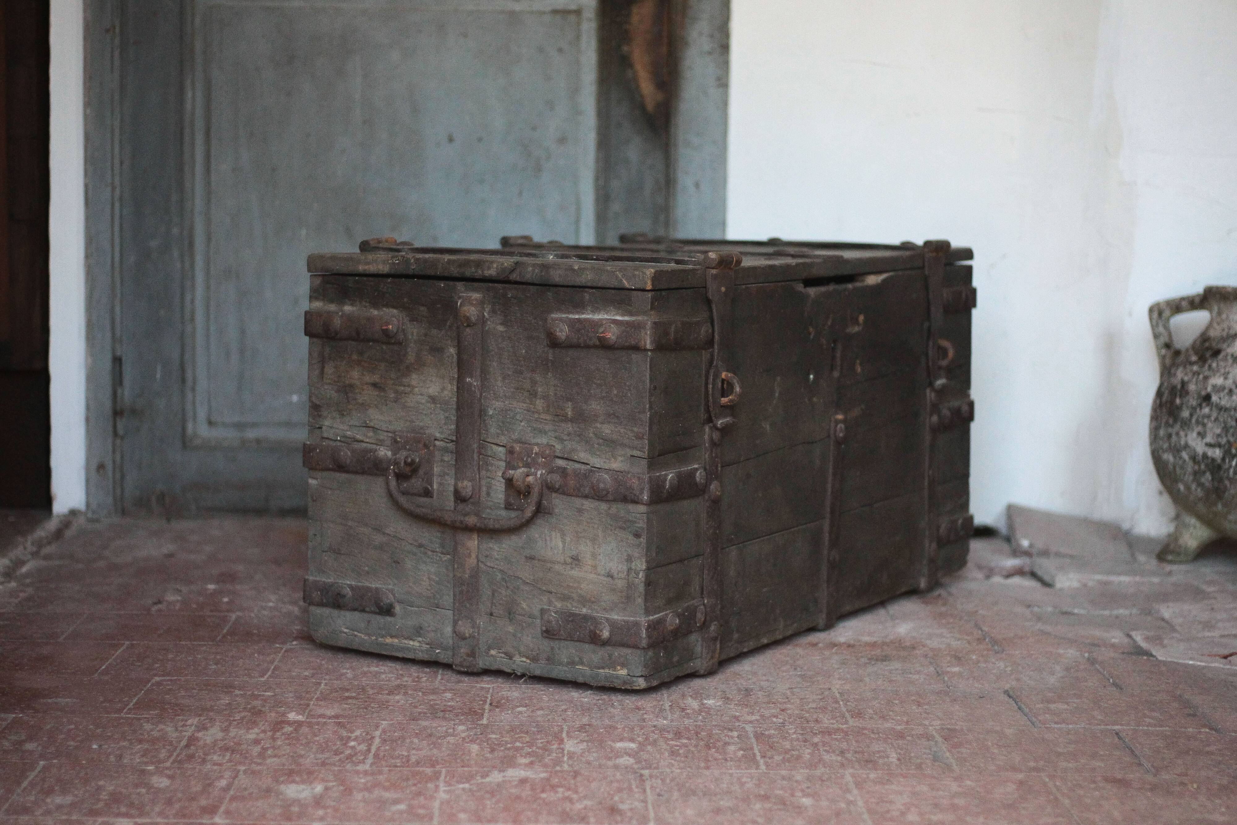 Old wooden chest with fittings, corsair chest, storage chest