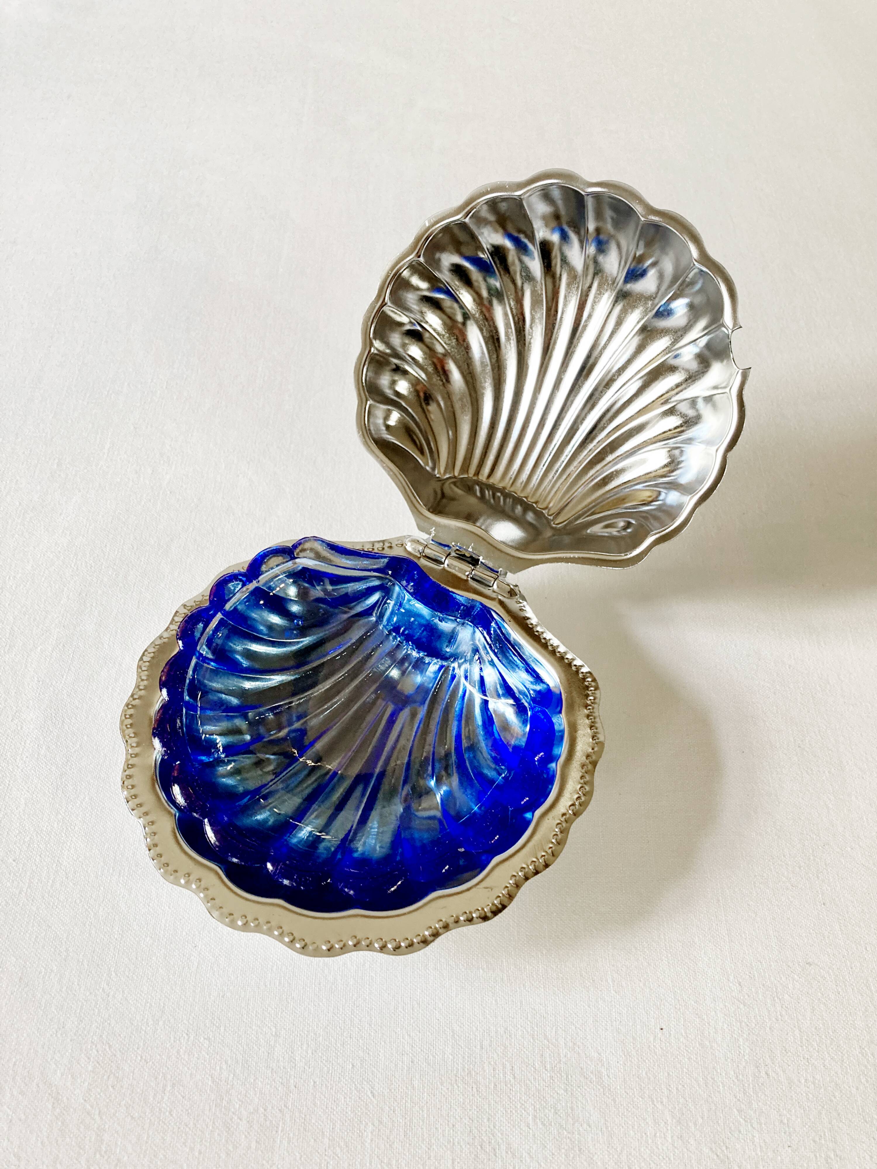 Silver metal shell butter dish, 1950s