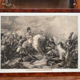 Engraving "Napoleon at Waterloo, 1815" in a beautiful walnut veneered frame.