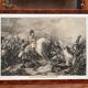 Engraving "Napoleon at Waterloo, 1815" in a beautiful walnut veneered frame.