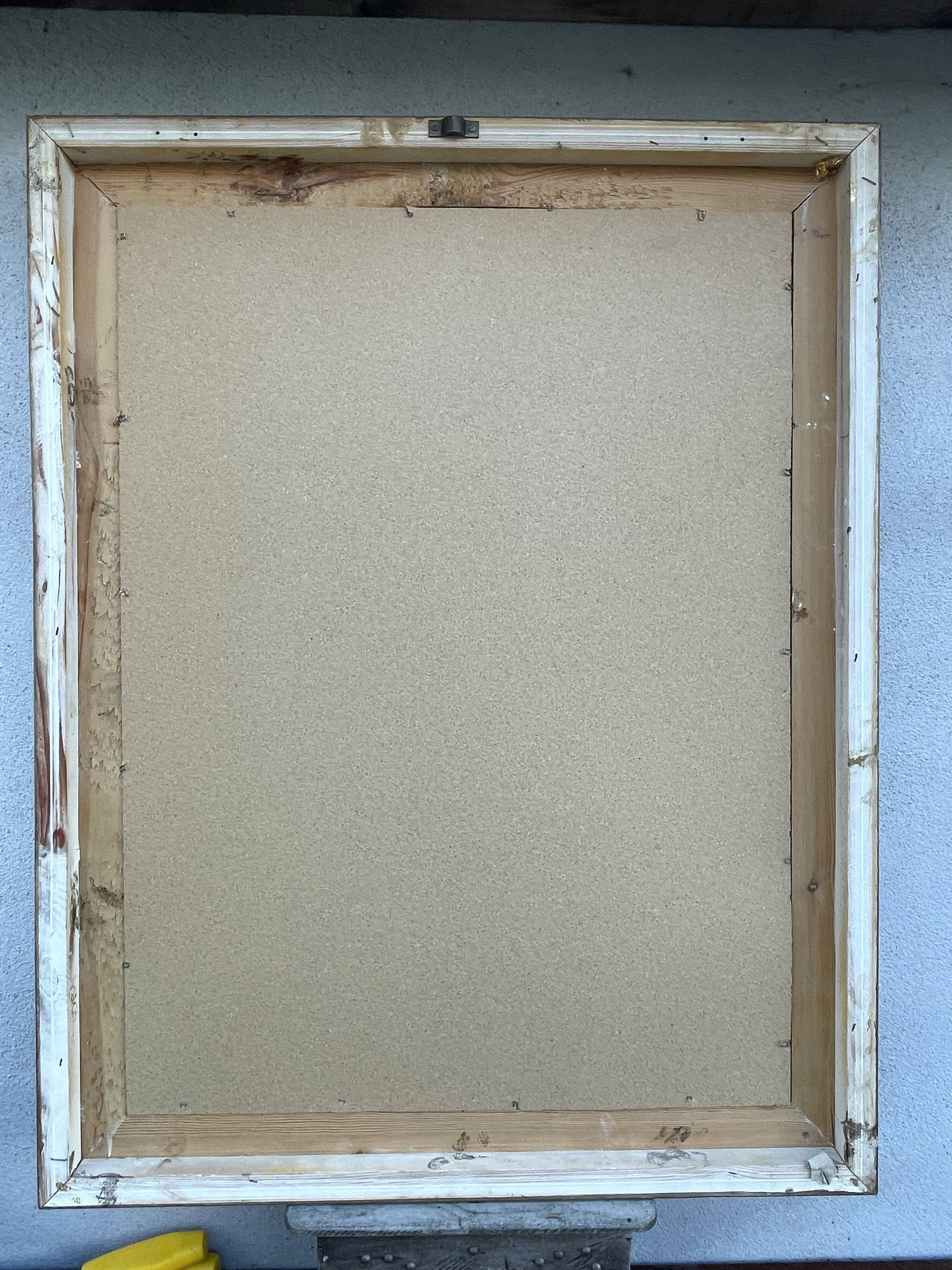 vintage bevelled mirror in rectangular shape, stucco and gilded wood in Louis XV baroque style