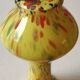Murano style blown art glass ball vase. Speckled, corolla neck/22 cm