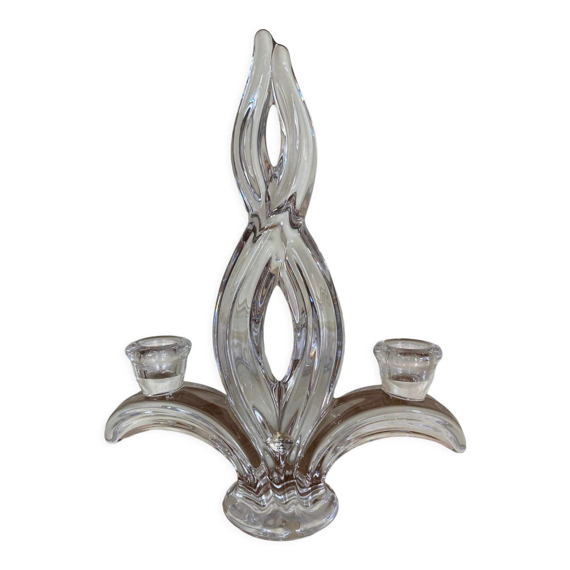 Double crystal candle holder from vannes le chatel 60s