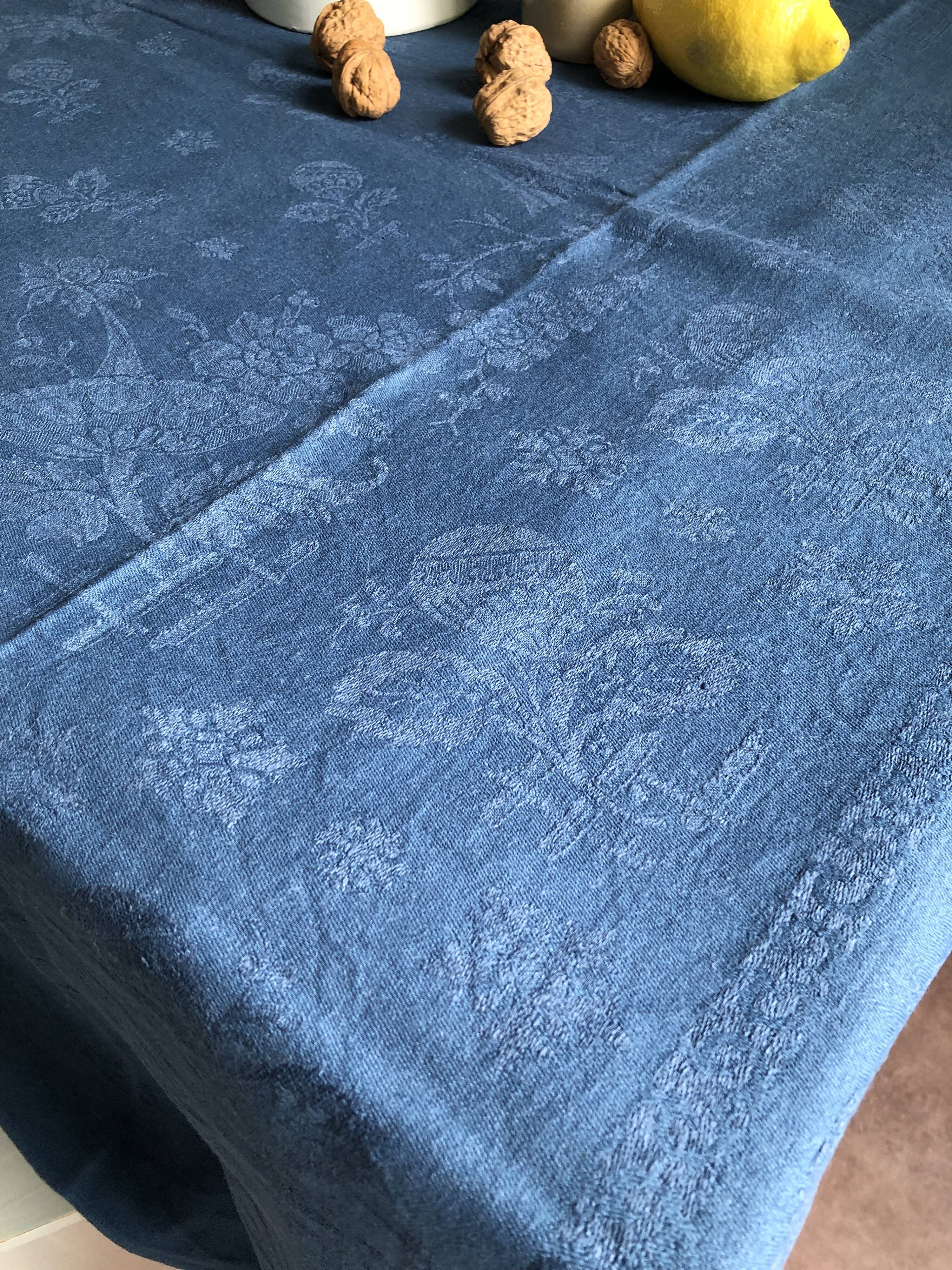 Damask linen and silk tinted royal blue