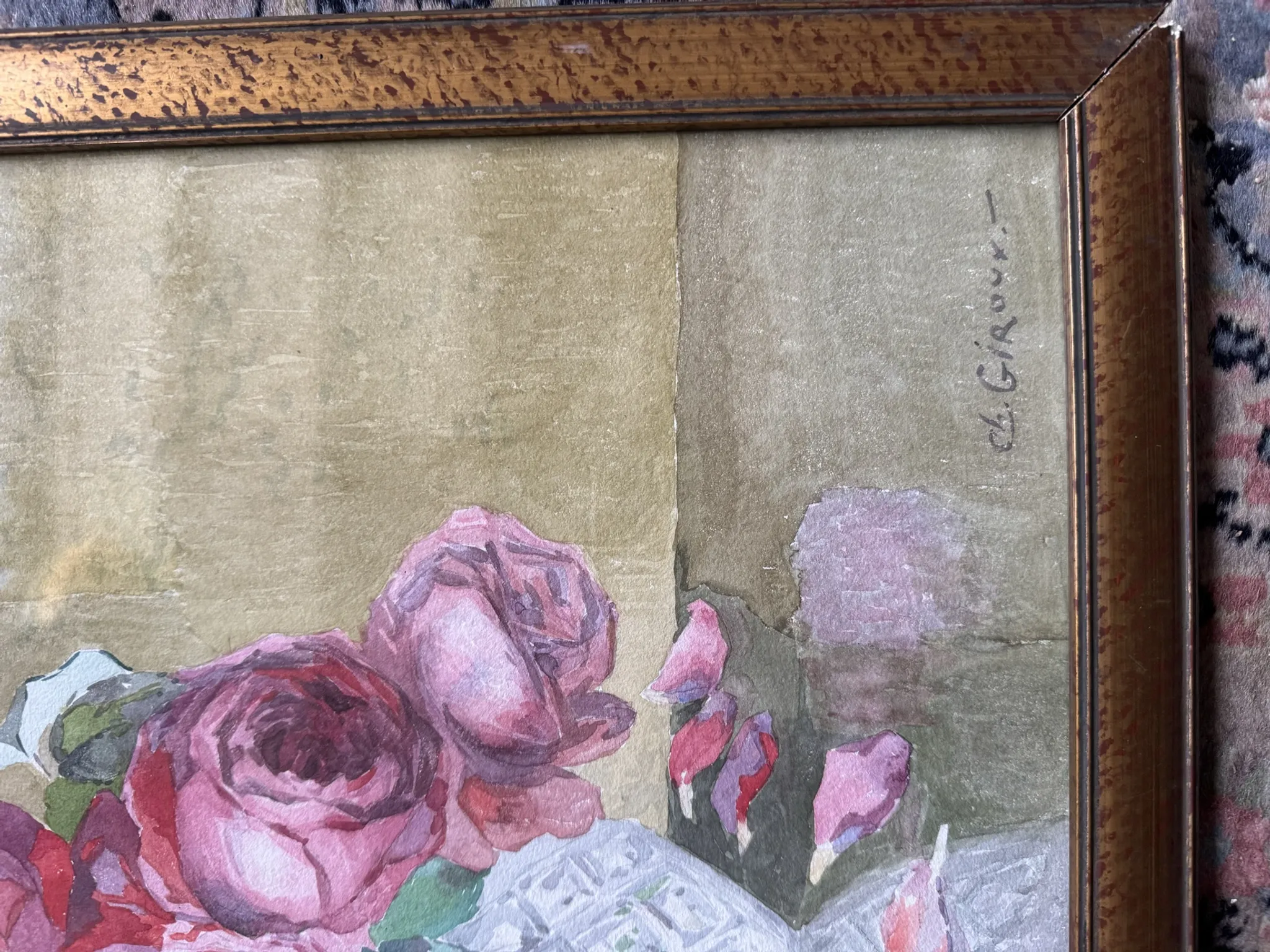 Still life with roses, old watercolour.