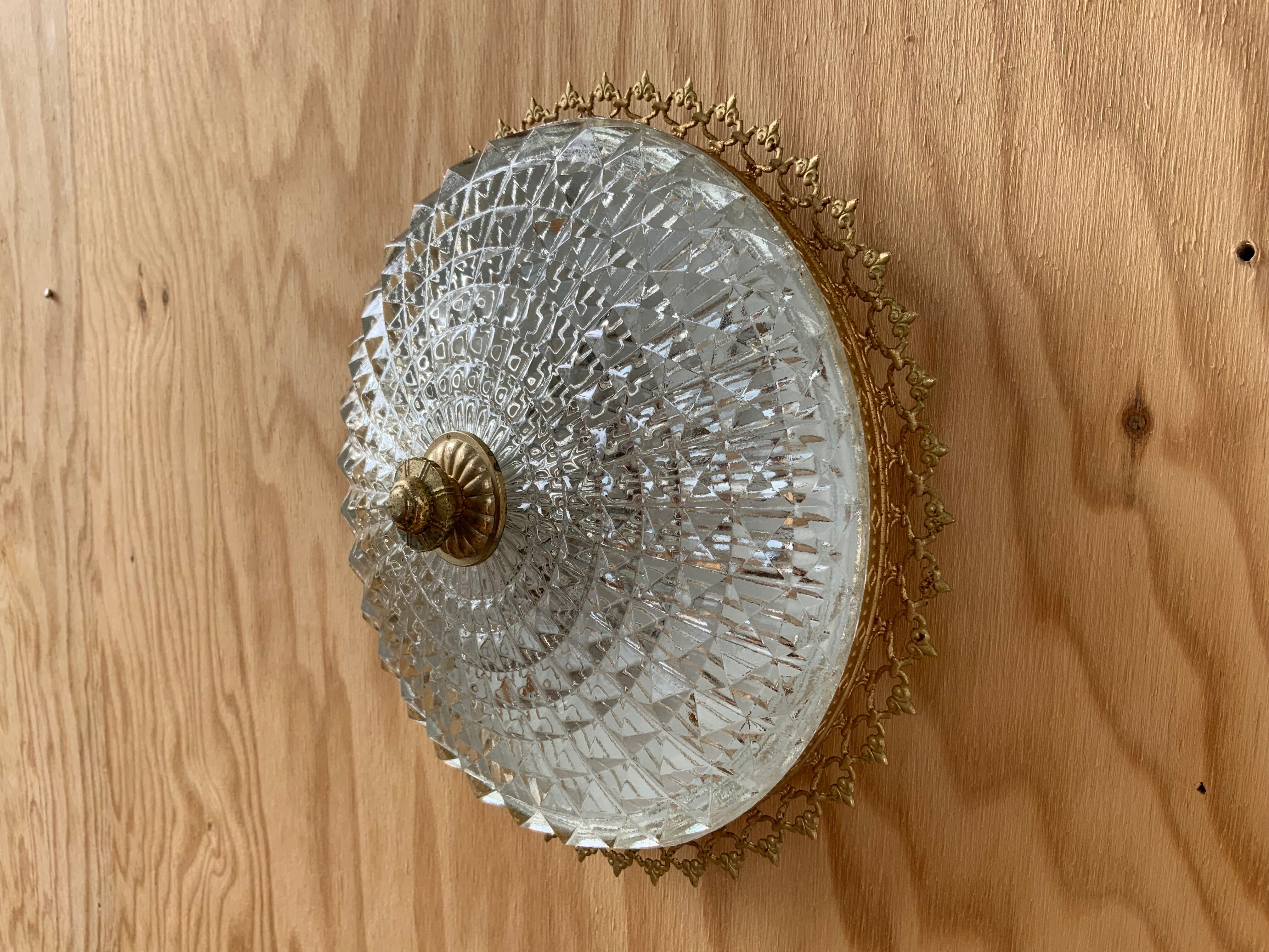 Glass and brass ceiling lamp