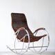 Vintage Thonet rocking chair in chrome and rattan, 1970.