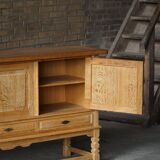 Brutalist Danish enfilade from the mid-century in oak by Henning Kjærnulf, 1960s.