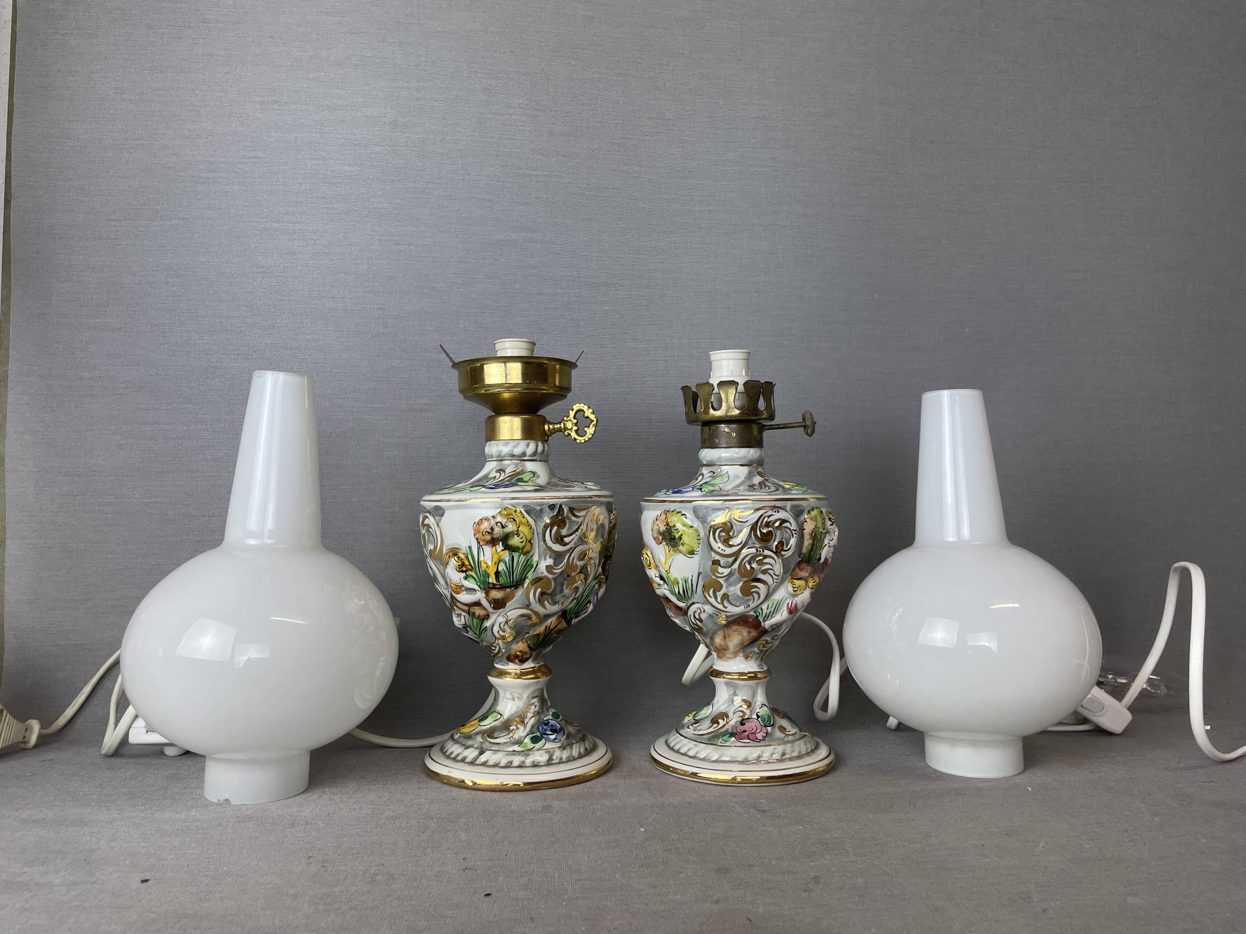 Pair Portuguese porcelain table lamps limited numbered by Alconaca