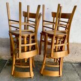 Set of 8 old light wood bistro chairs years 1957 stamps