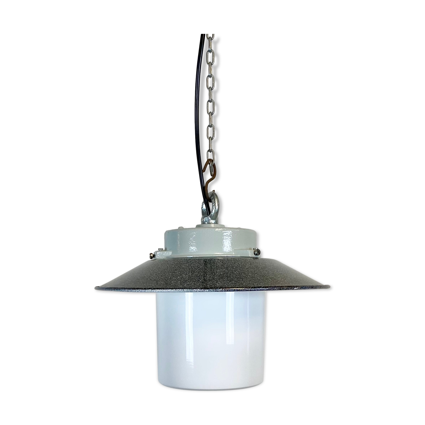 Industrial Hanging Lamp with Milk Glass, 1970s