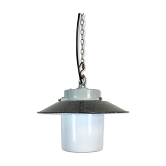 Industrial Hanging Lamp with Milk Glass, 1970s