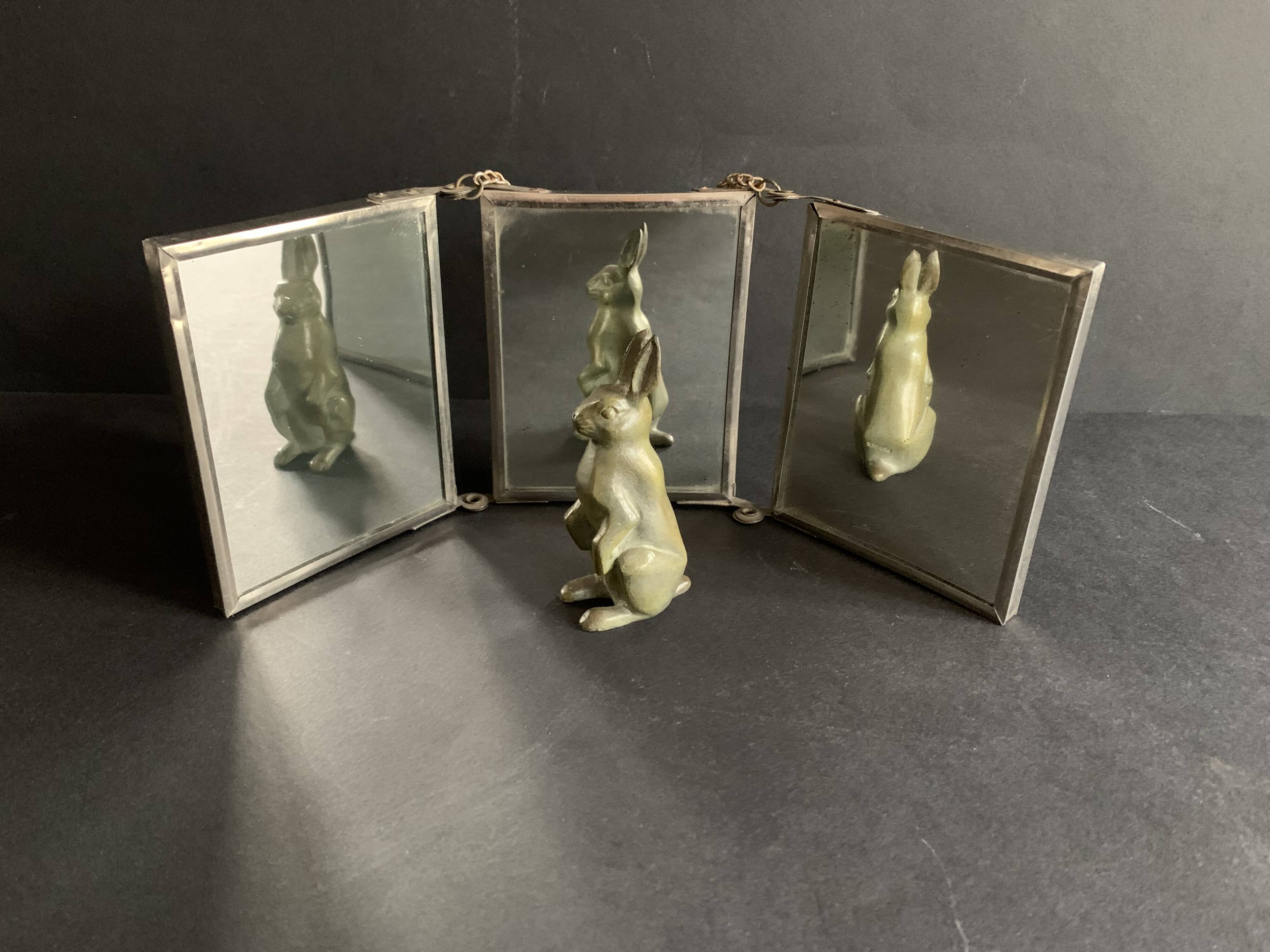 Miroir triptyque miniature, illustration exposition universelle de 1900