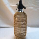 Siphon water bottle of Seltz Merkuria gold mesh rating - Vintage Czechoslovakia